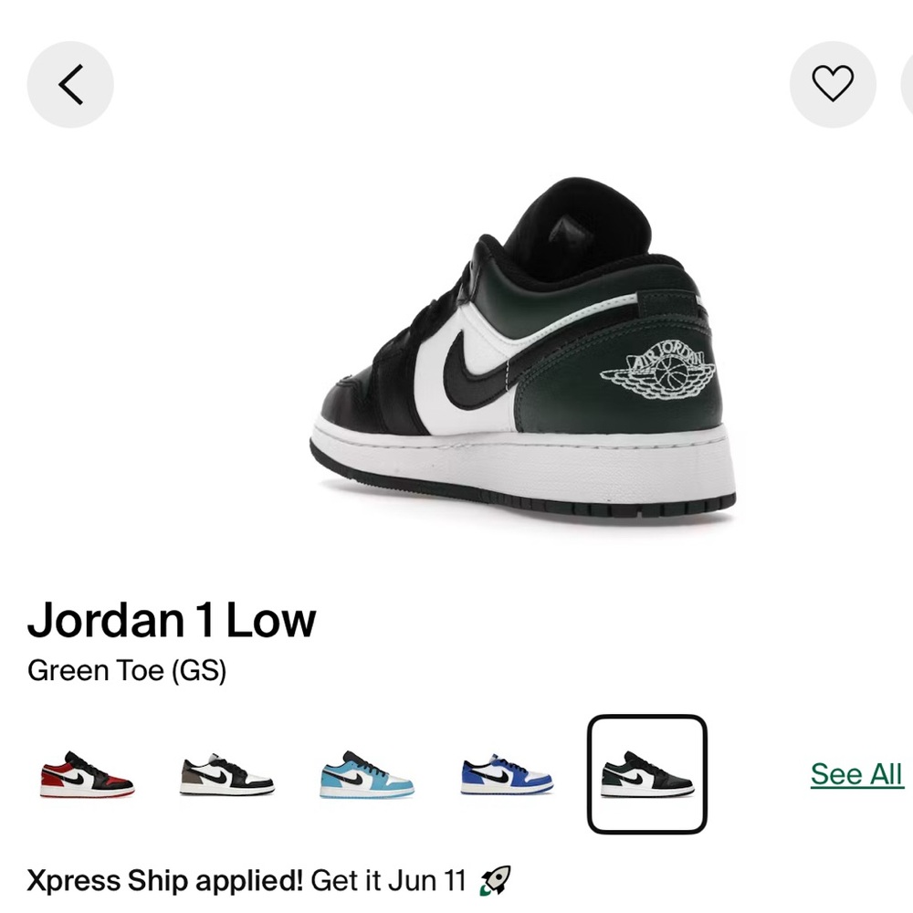 Jordan 1 low green toe GS